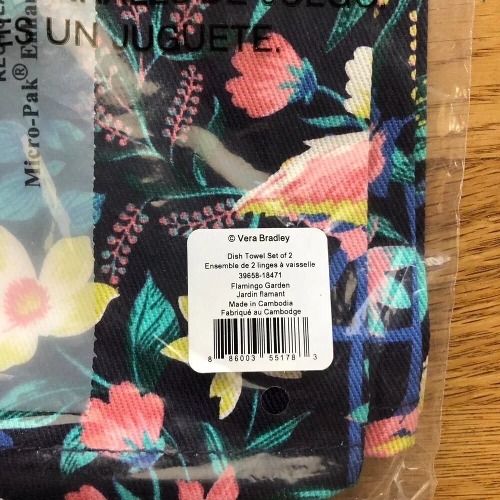 Vera Bradley Flamingo Garden Dish Towel Set of 2 NWT